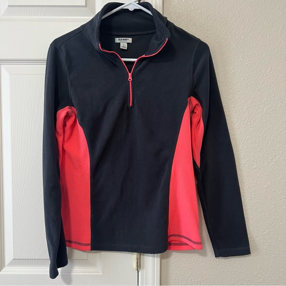 Old Navy Women’s Dark Gray and Pink Quarter-Zip Fleece Pullover - Small